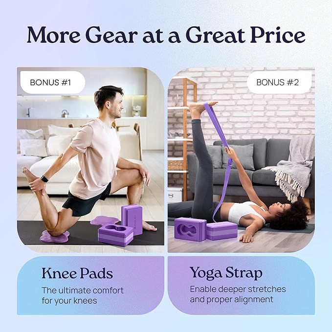 Deep-Zen® Yoga Blocks Wrist Support; Yoga Blocks 2 Pack with Knee Pads and Strap to Put Less Weight on Wrists; Durable, Versatile Yoga Brick Exercise Block Set, Blocks Yoga