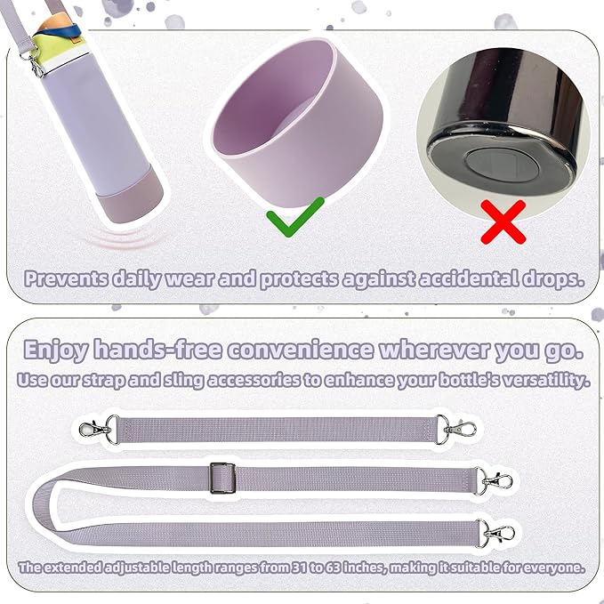 Silicone Boot Set for Owala Water Bottle 24 oz, 32 oz, 40 oz - Includes Non-Slip Sleeve, Shoulder Strap & Handle Strap, Perfect Owala Accessories, Fits Owala Tumbler, Owala FreeSip, Candy Coated