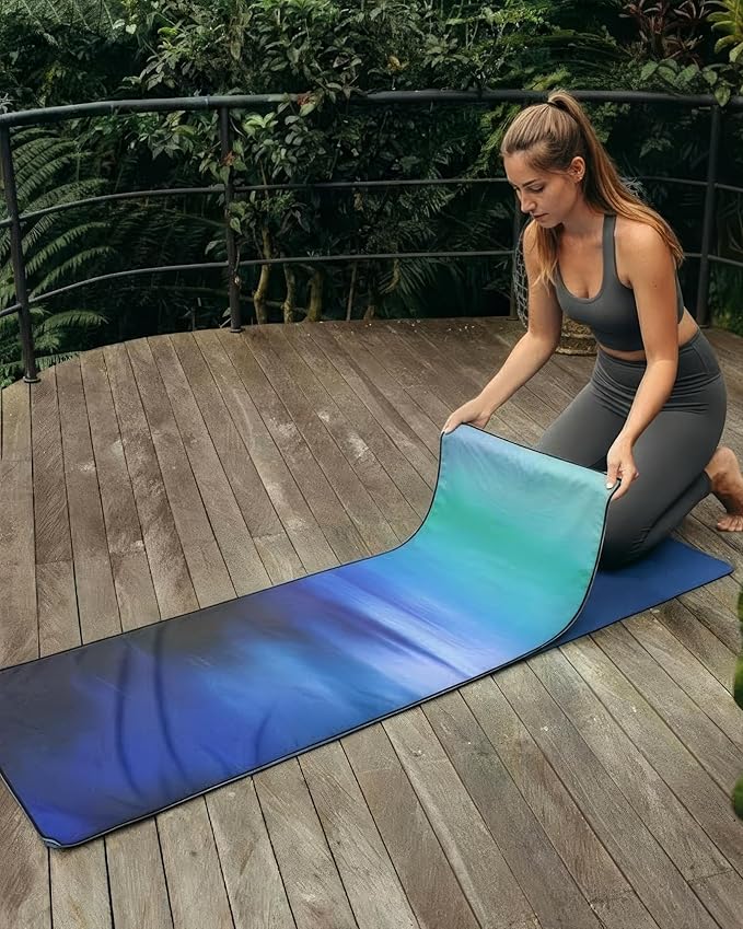 Eunzel Hot Yoga Towel, Non Slip Yoga Mat Towel Sweat Absorbent Printed Yoga Towel with Grip Dots for Hot Yoga, Pilates and Workout 72"x 24", Oceanic Melt