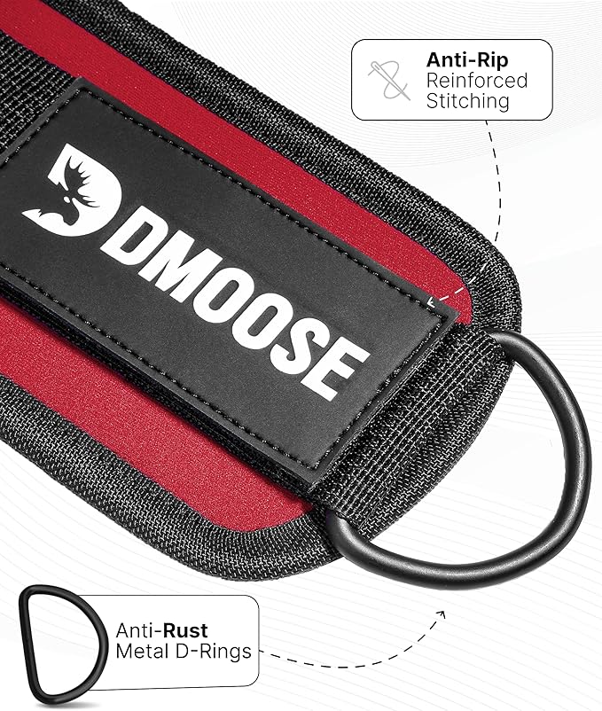 DMoose Ankle Strap for Cable Machine - One Size Fit with Premium Padding, Workout Kickback Ankle Cuffs, Ankle Bands for Working Out, Booty Workouts, Leg Extension, Hip Abductors & Lower Body Exercises