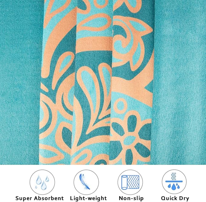 Colorful Star Yoga Towel with Corner Pockets, Non Slip Grip Dots Absorbent Hot Yoga Mat Towels, Yoga Blankets with Travel Bag, Mat Cover for Workout, Gym, Fitness - 70"x26", Turquoise Gold Mandala