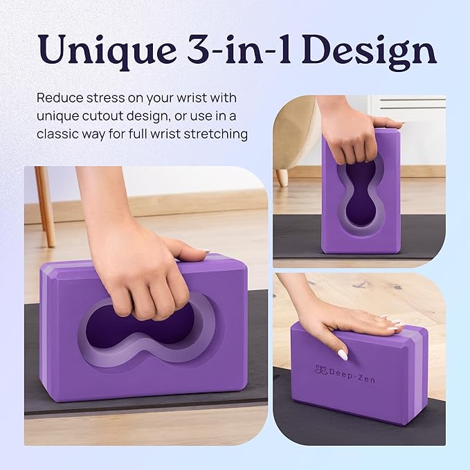 Deep-Zen® Yoga Blocks Wrist Support; Yoga Blocks 2 Pack with Knee Pads and Strap to Put Less Weight on Wrists; Durable, Versatile Yoga Brick Exercise Block Set, Blocks Yoga