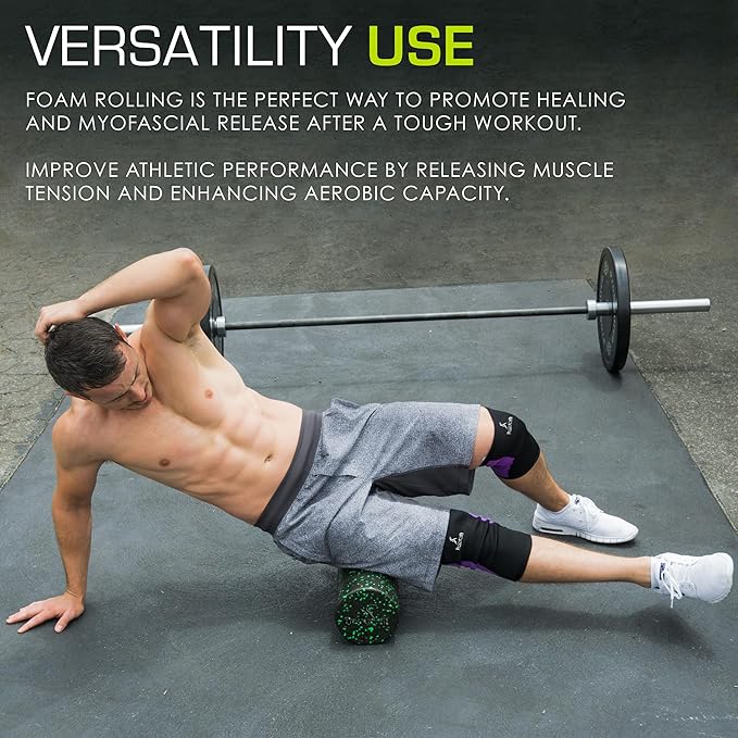 ProsourceFit High Density Foam Rollers 12 - inches Long, Firm Full Body Athletic Massage Tool for Back Stretching, Yoga, Pilates, Post Workout Muscle Recuperation, Black/Blue