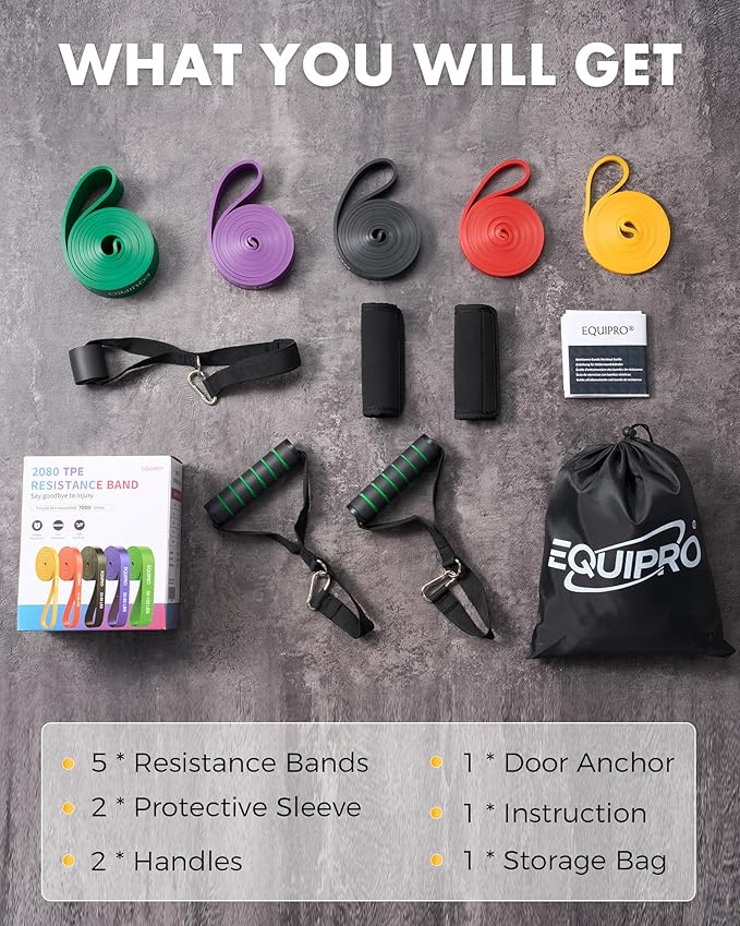 Resistance Bands, Exercise Bands, Resistance Bands for Working Out with Handles and Door Anchor, Workout Bands for Men Women with Protective Sleeve for Fitness Weights Work Out at Home