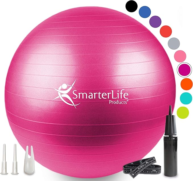 SmarterLife Exercise Ball Yoga Ball for Fitness, Balance, Stability, or Pregnancy, Gym Ball for Core Workout, Physical Therapy, Yoga Ball Chair for Office, Anti-Slip Anti-Burst