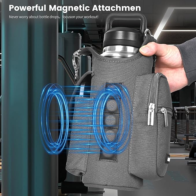 icolor Magnetic Gym Bag Water Bottle Carrier Holder with Phone Pockets & Shoulder Strap,Gym Magnetic Bag 5 Built-in Magnets Gym Accessories Organizer Magnetic Bottle Pouch Sleeve for Men Women
