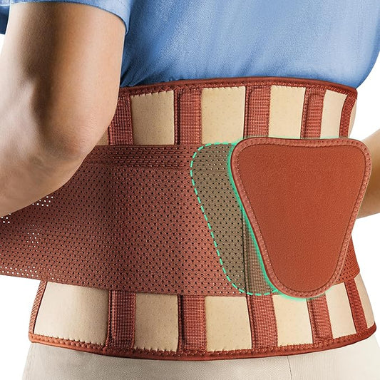 FEATOL Back Brace for Lower Back Pain, Breathable Back Support Belt for Women & Men with Lumbar Pad, Lumbar Support Belt for Heavy Lifting & Work, Scoliosis, Brown, L/XL (Circumference:29.8-38.6")