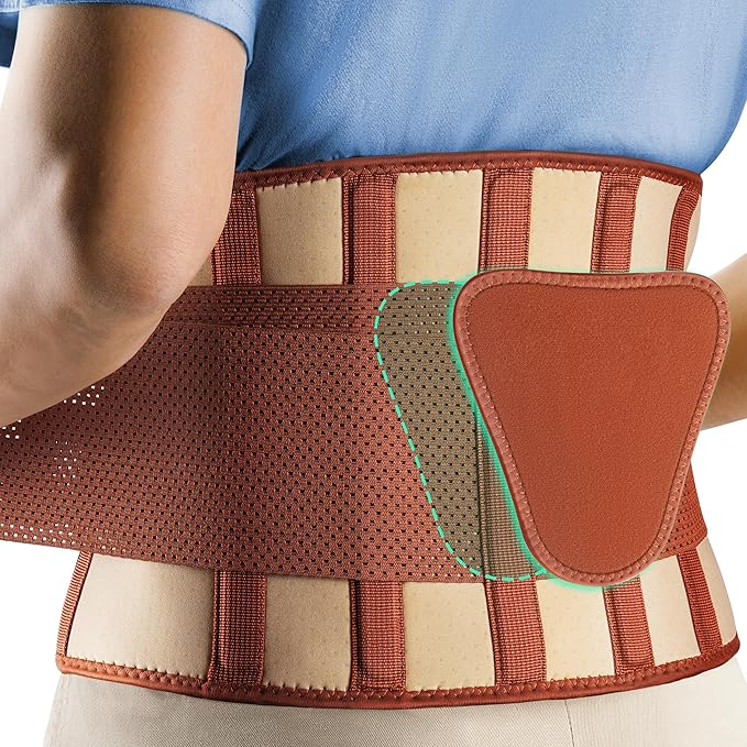 FEATOL Back Brace for Lower Back Pain, Breathable Back Support Belt for Women & Men with Lumbar Pad, Lumbar Support Belt for Heavy Lifting & Work, Scoliosis, Brown, S/M(Circumference:24.4-29.8")