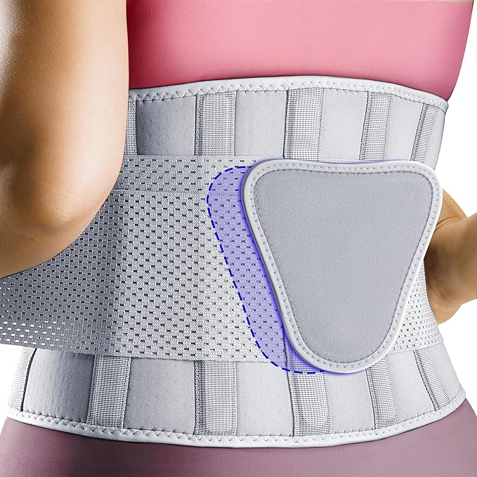 FEATOL Back Brace for Lower Back Pain Women, Breathable Back Support Belt for Women & Men with Lumbar Pad, Lumbar Support Belt for Heavy Lifting & Work, Scoliosis, Grey, 4XL (Circumference:63-68")